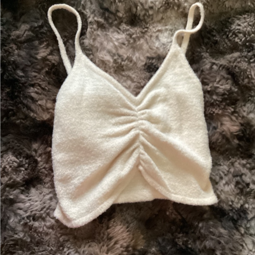 White Ruched V-Neck Tank Top